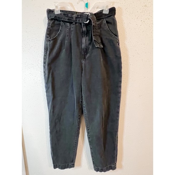 H&M Black Ultra High Waist Belted Tapered Mom Jeans Size 6 - Picture 5 of 9